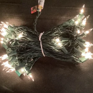 Flash Sale A Christmas Clear White Incandescent 100 Light Set, Green Wire