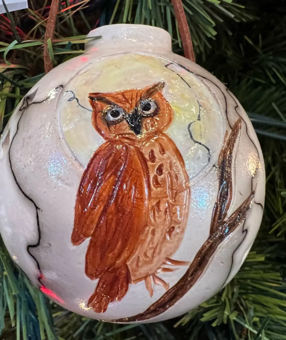 owl_on_horse_hair_round_ornament_0.webp Best Gina Arrighetti Owl On Horse Hair Round Ornament